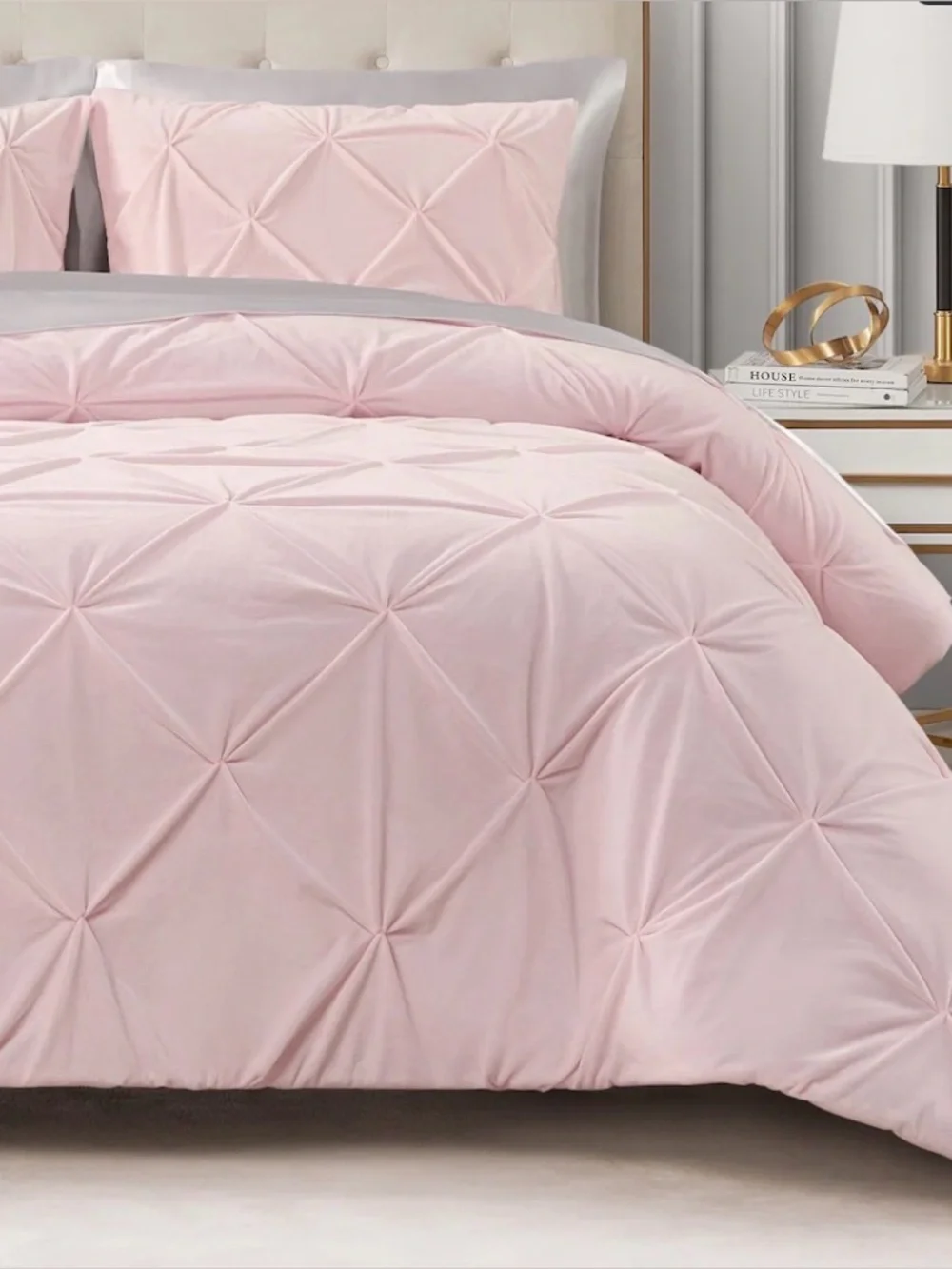 Juicy Couture Kiss Pleat Micromink Plush Comforter Sets - Pale Pink - King